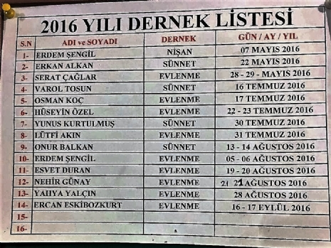 2016 Düğün - Dernek Takvimi Güncellendi